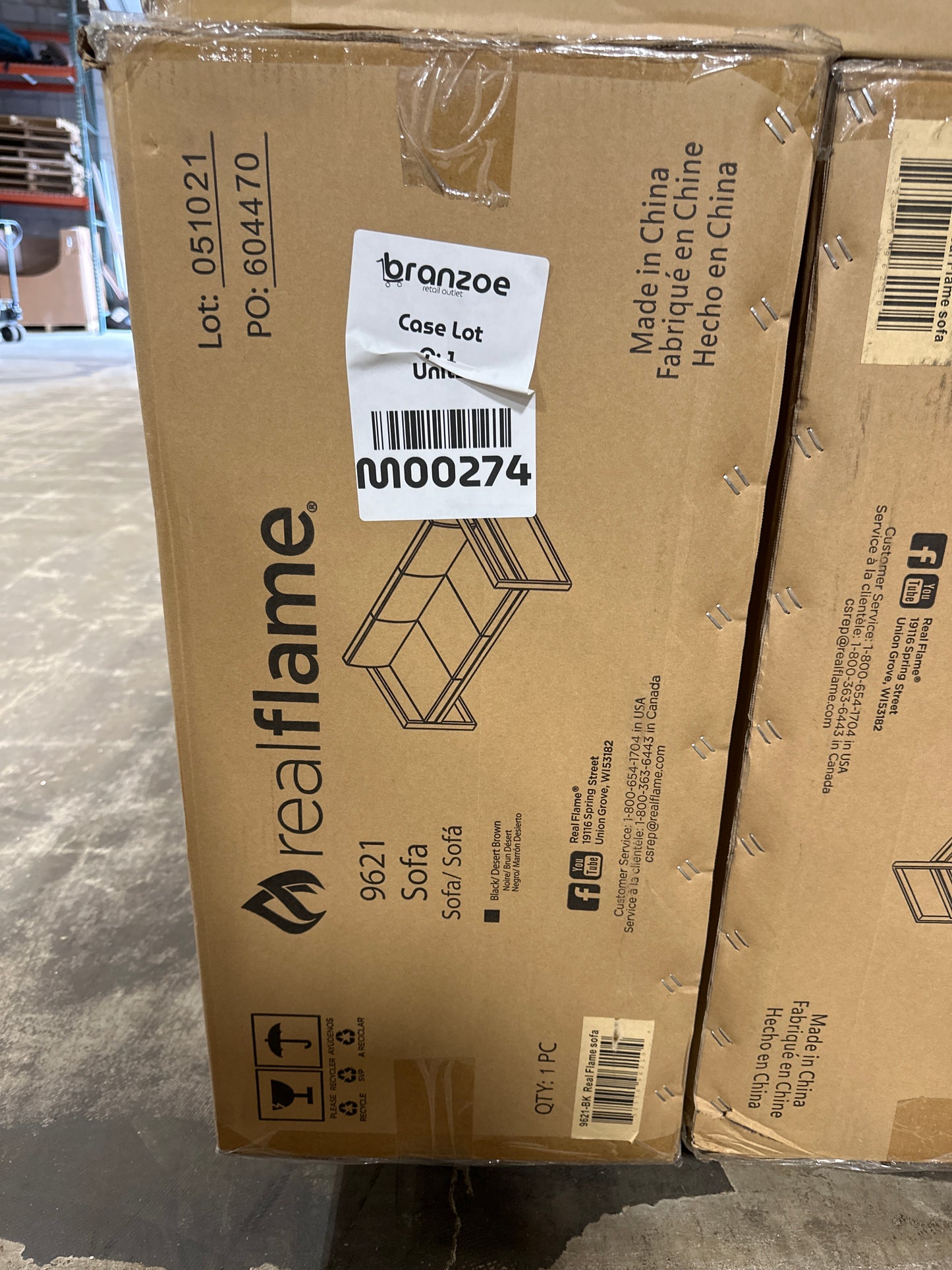 Real Flame Baltic Black Aluminum Outdoor Sofa with Brown Cushions