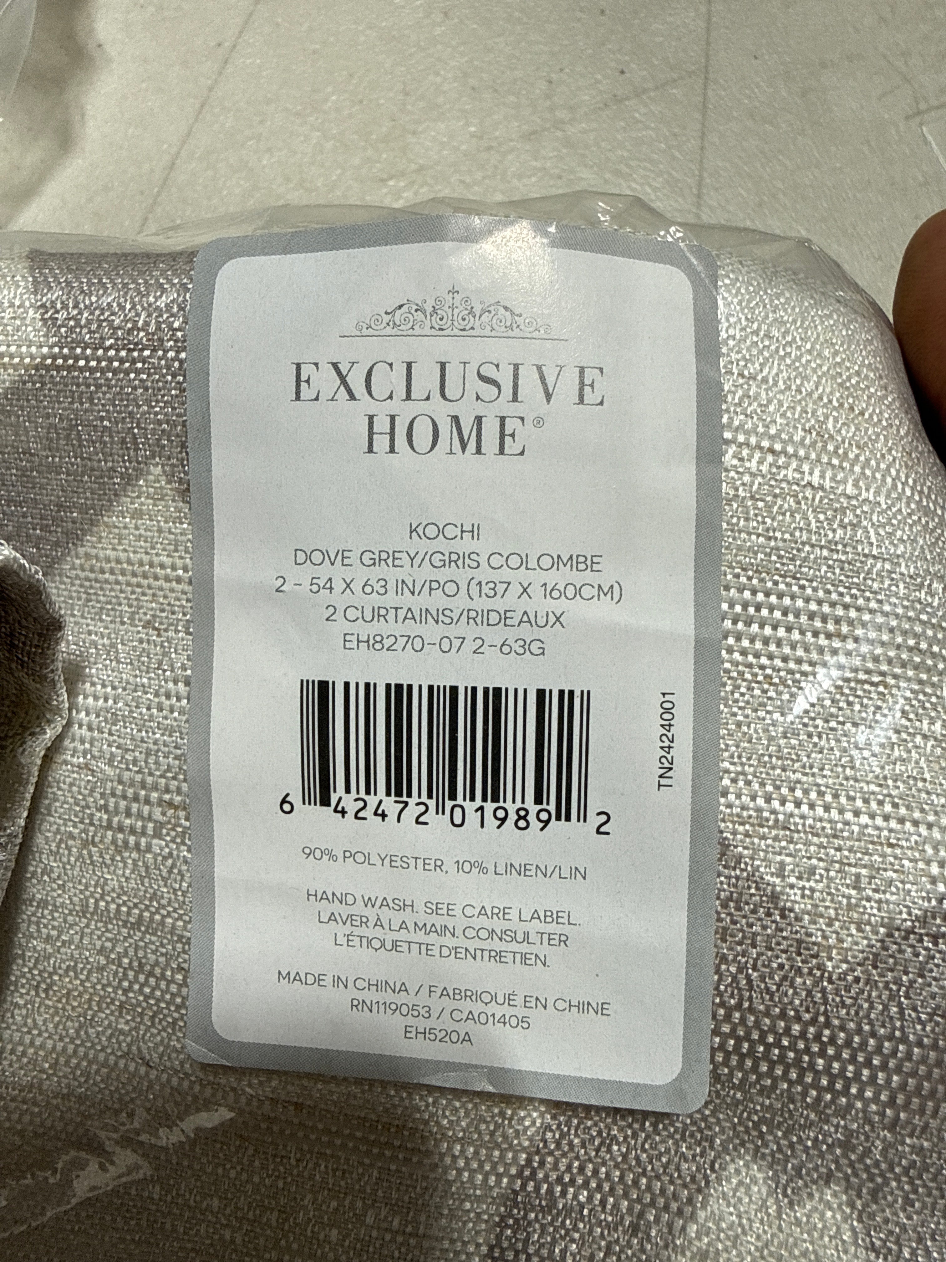 Kochi Dove Grey Ogee Light Filtering Grommet Top Curtain, 54 in. W X 63 in. L (Set of 2)