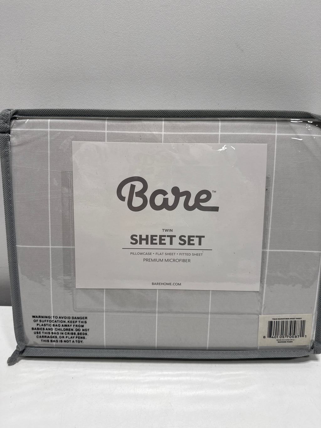 Bare Home Ultra-Soft Sheet Set - Premium 1800 Collection - Deep Pockets - 3-Pieces - Twin Grid - Stone/White