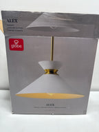 GLOBE Electric 1-Light Pendant Light Matte Brass Finish White Tapered Metal Shade with Ring Detail Adjustable Rods