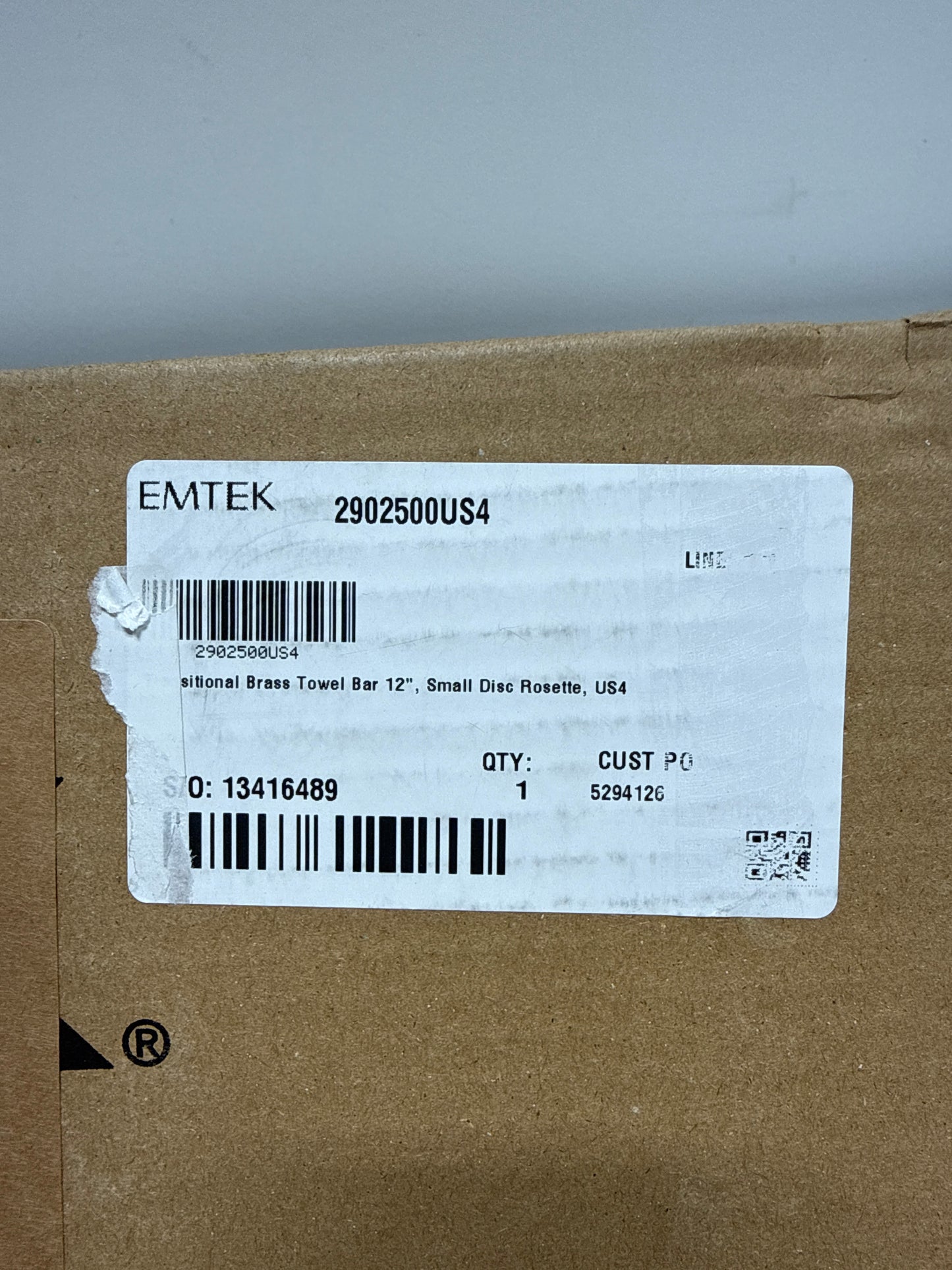 Emtek Transitional Brass Collection 12" Towel Bar with Small Disc Rosette in Satin Brass