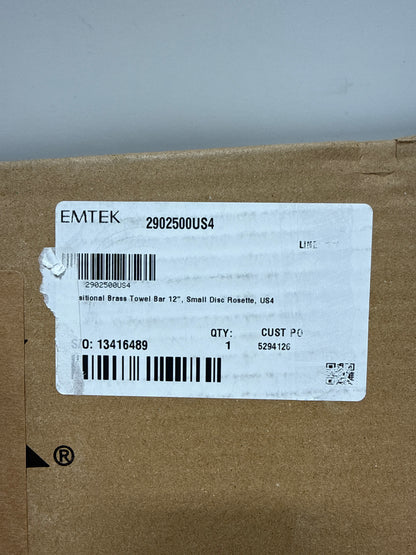 Emtek Transitional Brass Collection 12" Towel Bar with Small Disc Rosette in Satin Brass