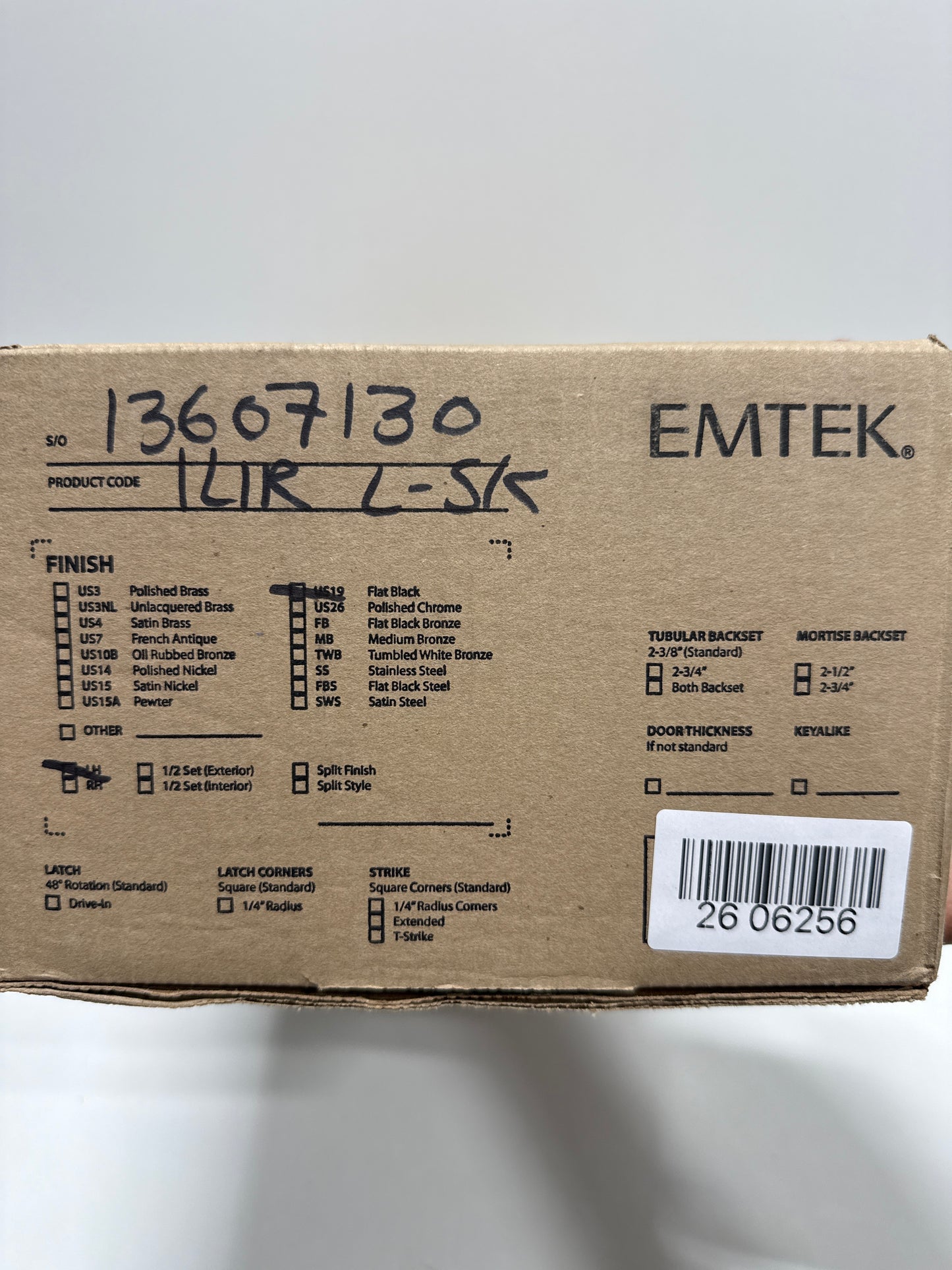 Emtek Brass Modern Door Configuration 5 Patio Multi Point Trim with European Cylinder Below Handle Model: 1L1R53US19
