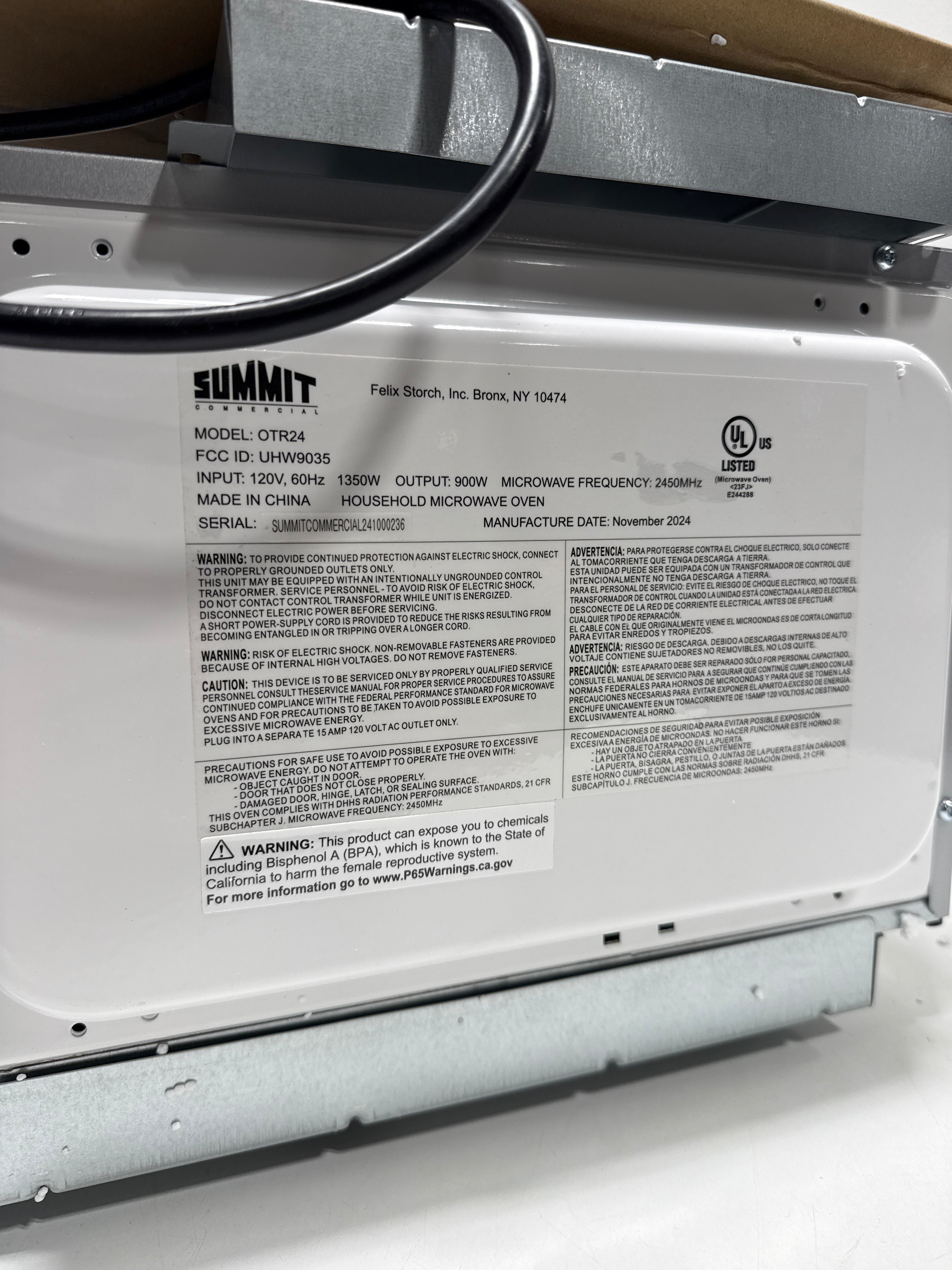 Used See Desc Summit 24 Inch Wide 0.9 Cu. Ft. 900 Watt Built-In Microwave