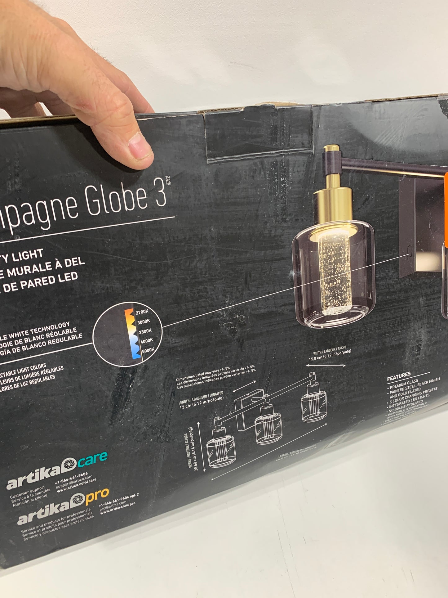 Champagne Globe 26 in. 3 Light Black Gold Modern Integrated LED 5 CCT Vanity Light Bar for Bathroom with Bubble Glass