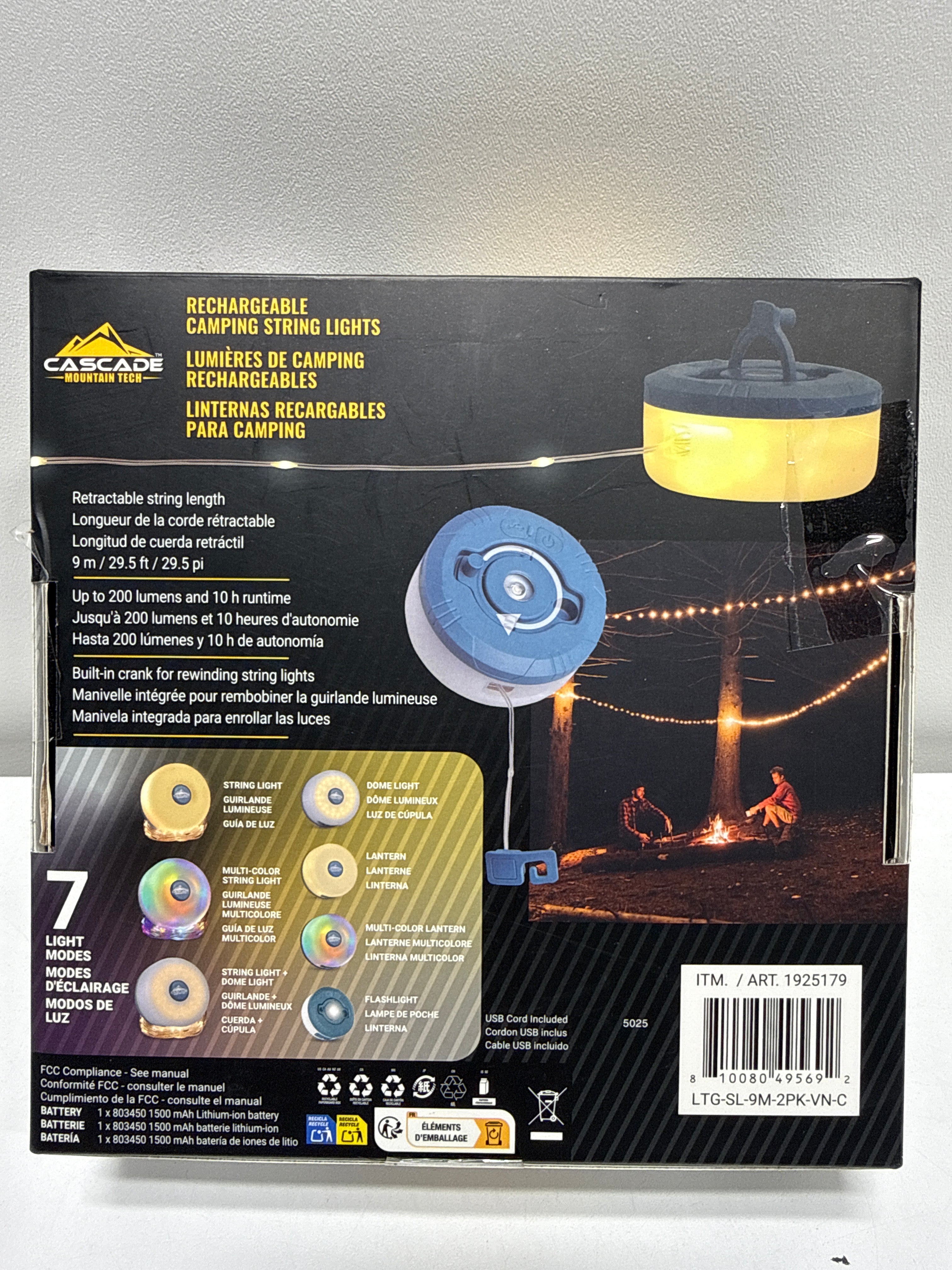 2 x Cascade Rechargeable Retractable Camping Lights 7 Light Modes