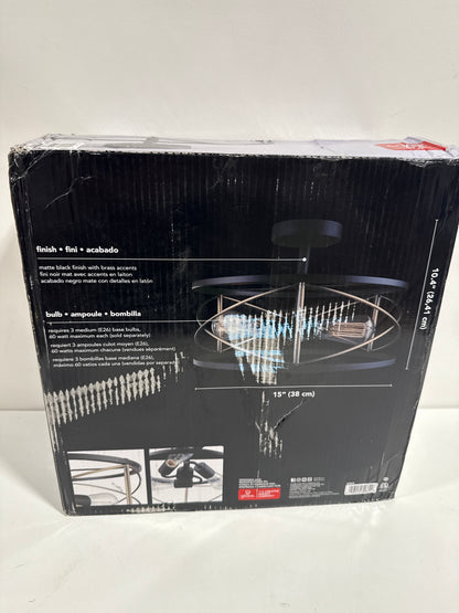 Globe Electric Denali 3-Light Matte Black Flush Mount Ceiling Ligh