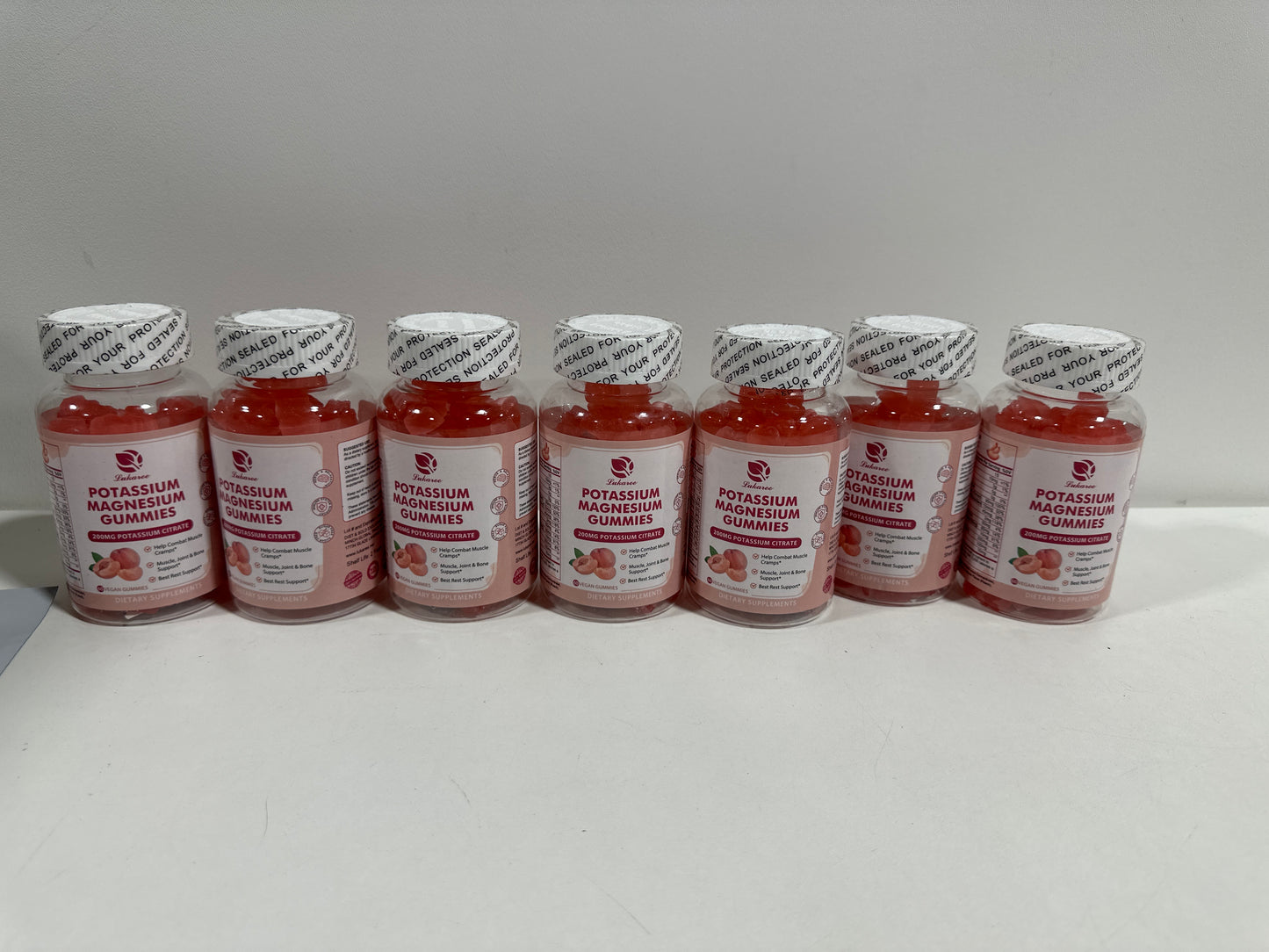 7 Potassium Magnesium Gummies - High Absorption Magnesium Glycinate & Potassium Citrate 200mg Plus Omega 3, B6, D3, K2 & Calcium - Chewable Gummy for Immunity & Energy - Peach Flavor - 60 Count