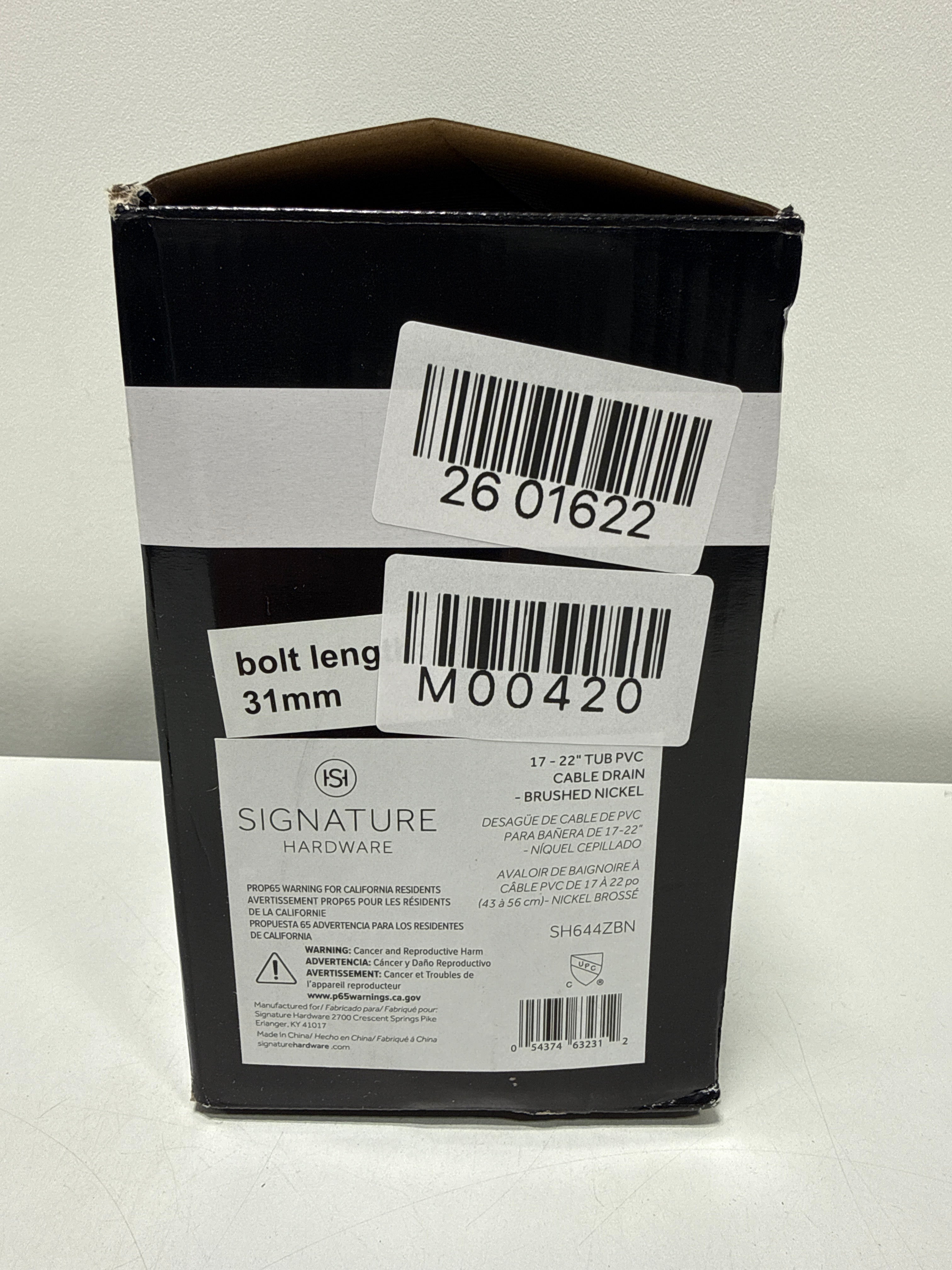 Signature Hardware 446729 PVC Cable Drain and Overflow for 17" - 22" Deep Alcove Tubs
