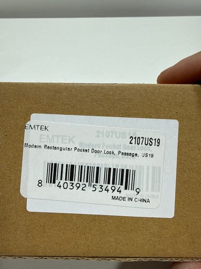 Emtek 2107US19 1.37 to 1.75 in. Modern Rectangular Passage Pocket Door Lock - Flat Black