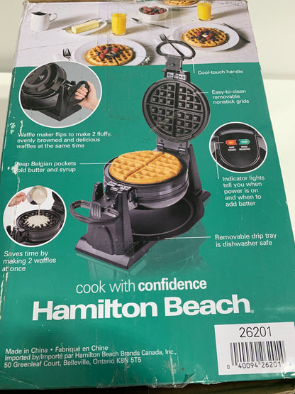 Hamilton Beach Nonstick Rotating Double Belgian Waffle Maker - Black