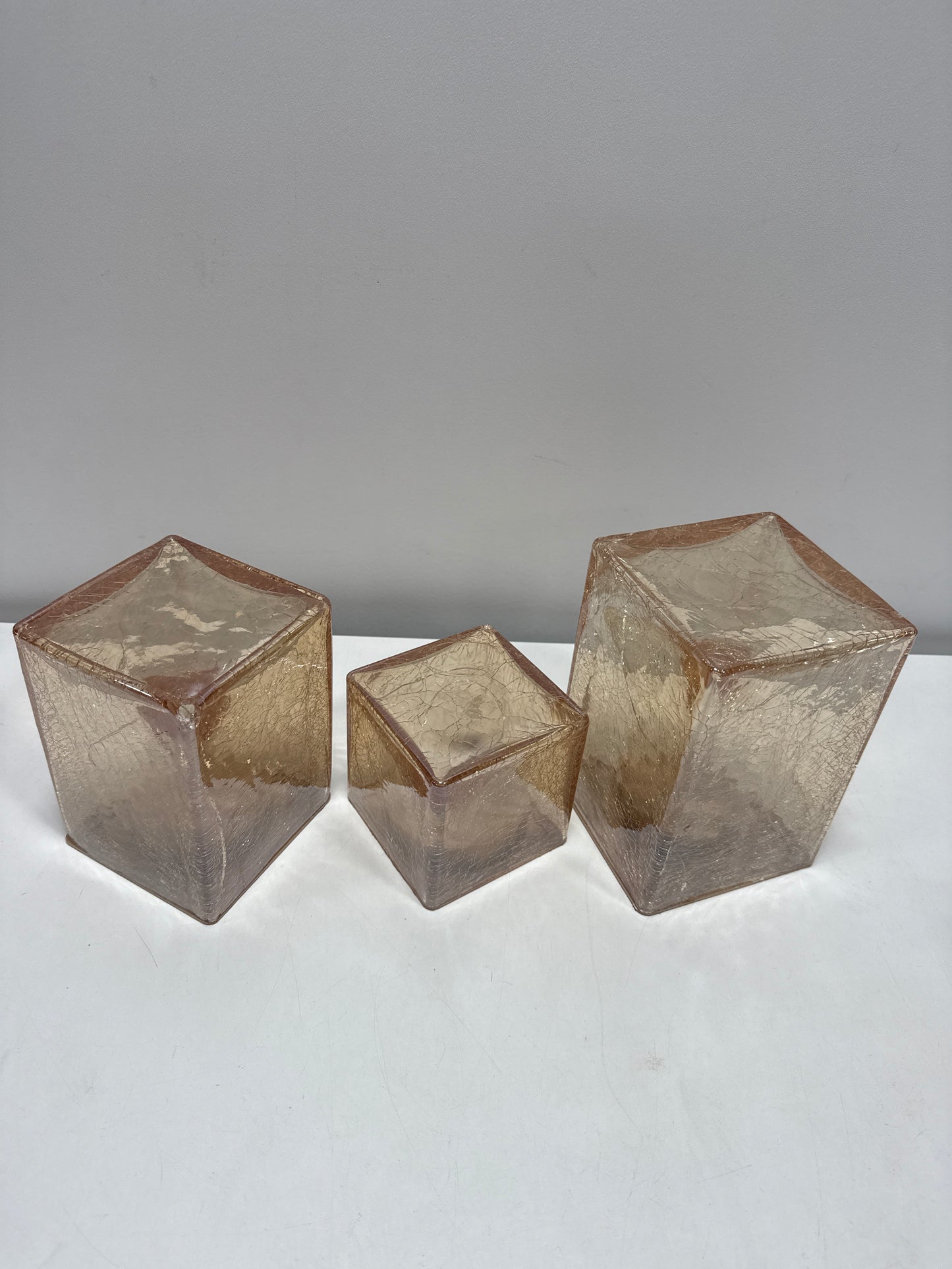 Used See Desc Evergreen LED Glass Cube Towers Gold Crackle Finish 3 Hand-Blown