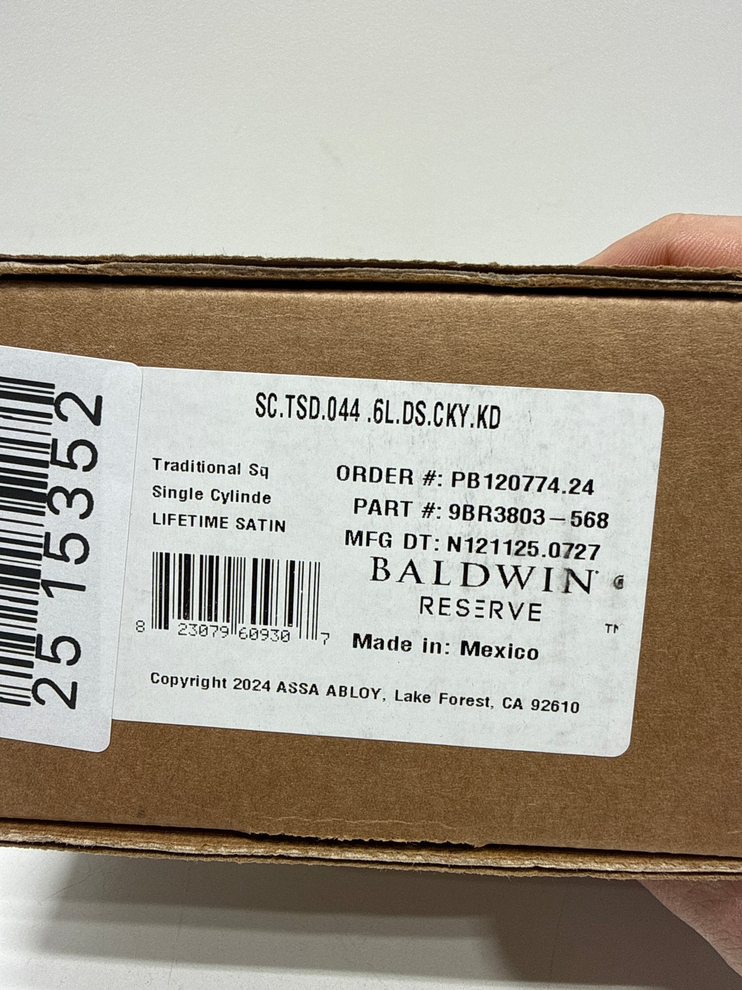 Baldwin Sc.Tsd Traditional Square Single Cylinder Keyed Entry Deadbolt - Brass