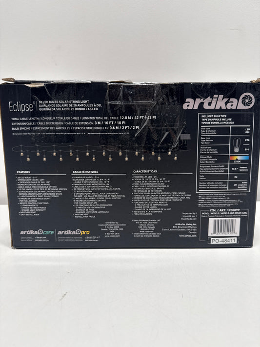 Artika Eclipse- 20 LED Solar String Lights, Remote Control, Dusk to Dawn