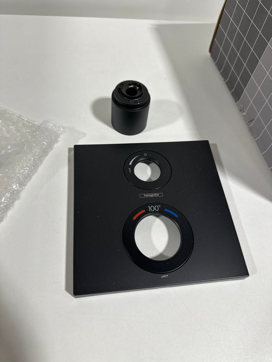 Parts Hansgrohe 15712 Ecostat Square Thermostatic Valve Trim Only with Integrate Volume Control for 1 Distinct Function - Less Rough in Matte Black Showers