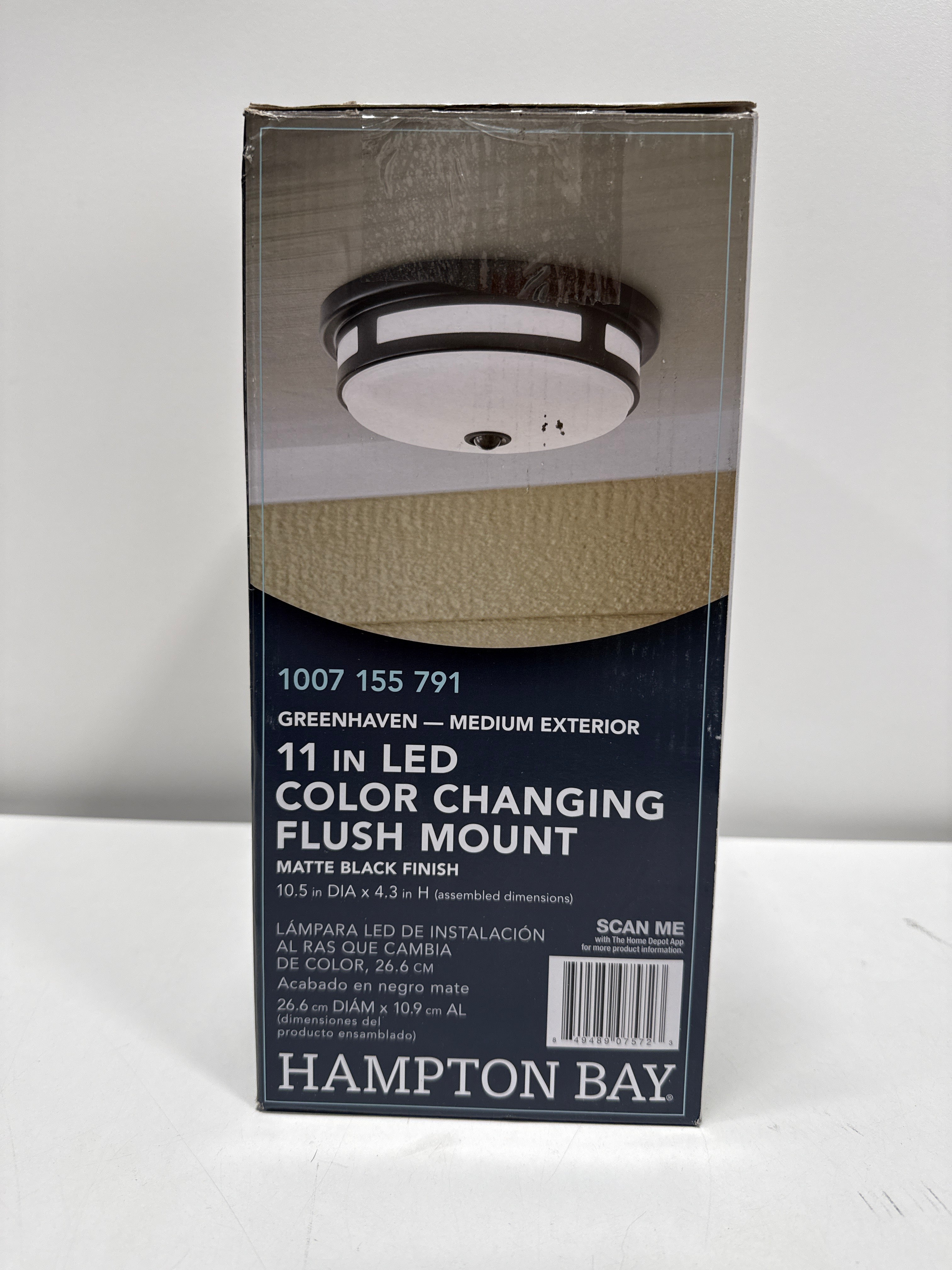 Hampton Bay 11 in. Round Black Exterior Outdoor Motion Sensing LED Ceiling Light 5 Color Temperature