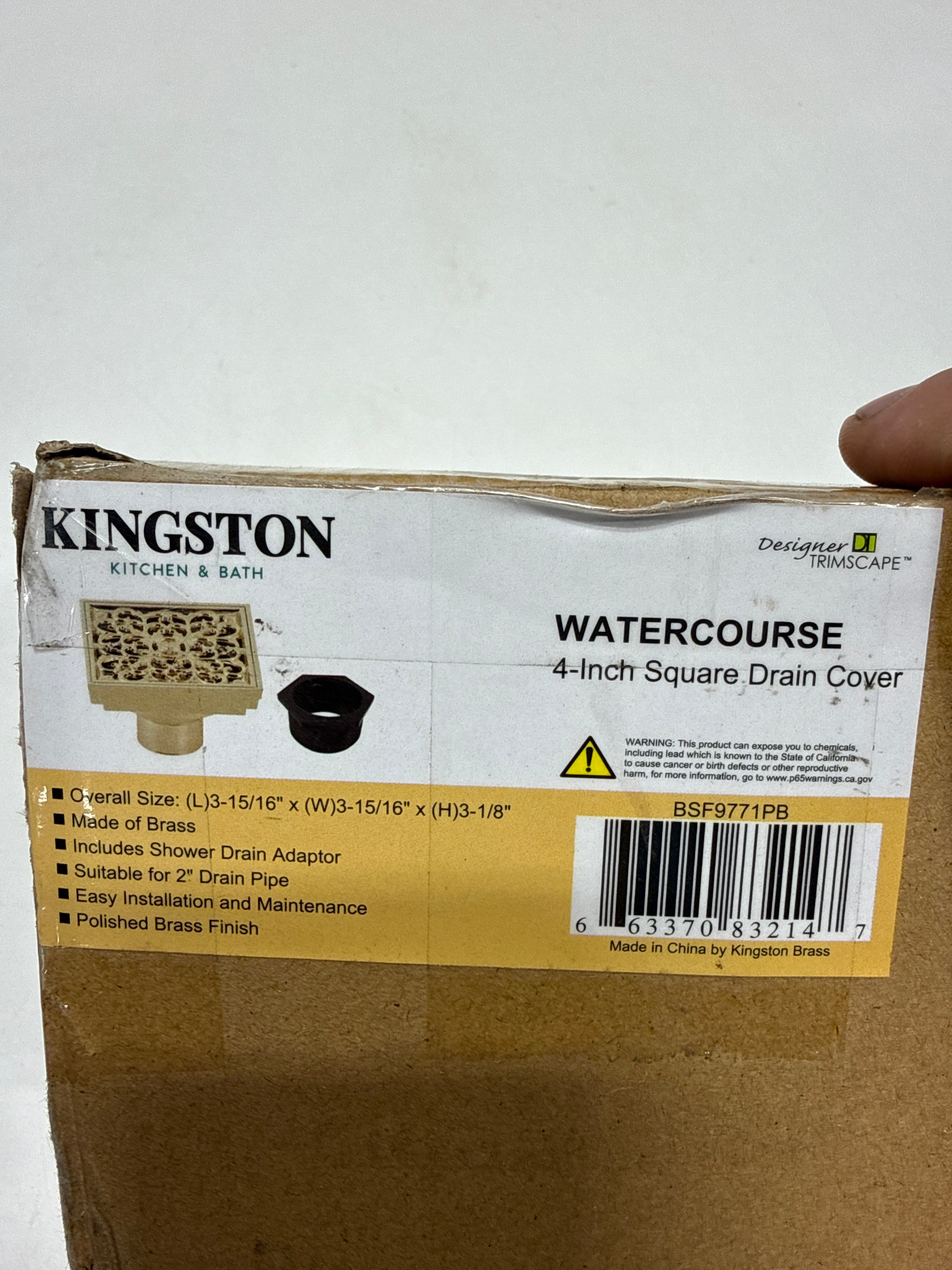 Kingston BSF9771PB 4" Brass Square Grid Shower Drain, Polished Brass