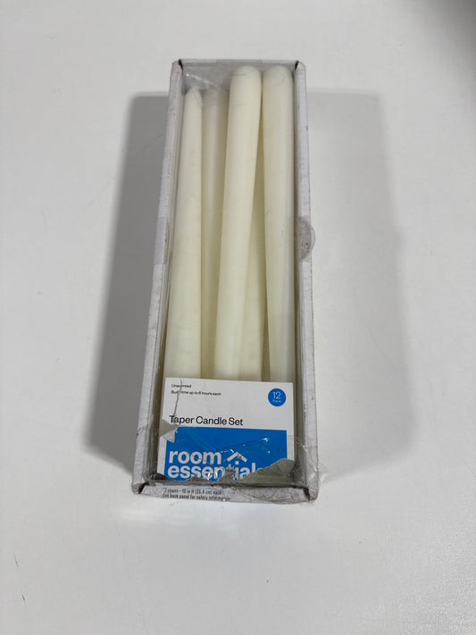 12pk Unscented Taper Candles White - Room Essentials™: Paraffin Wax, 10.6" Long, 6hr Burn Time