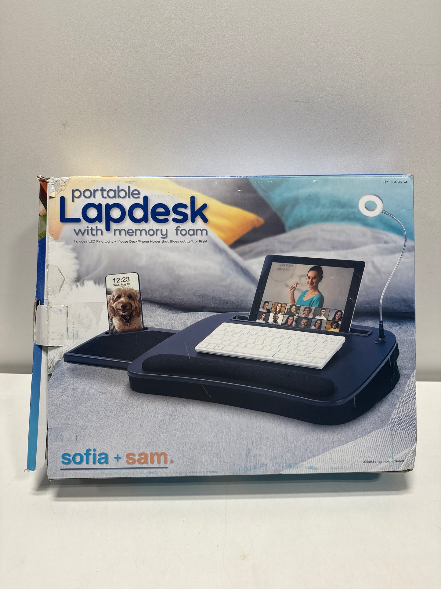 Sofia+Sam Portable Lap Desk with Memory Foam with USB Ring Light for 18" Laptop