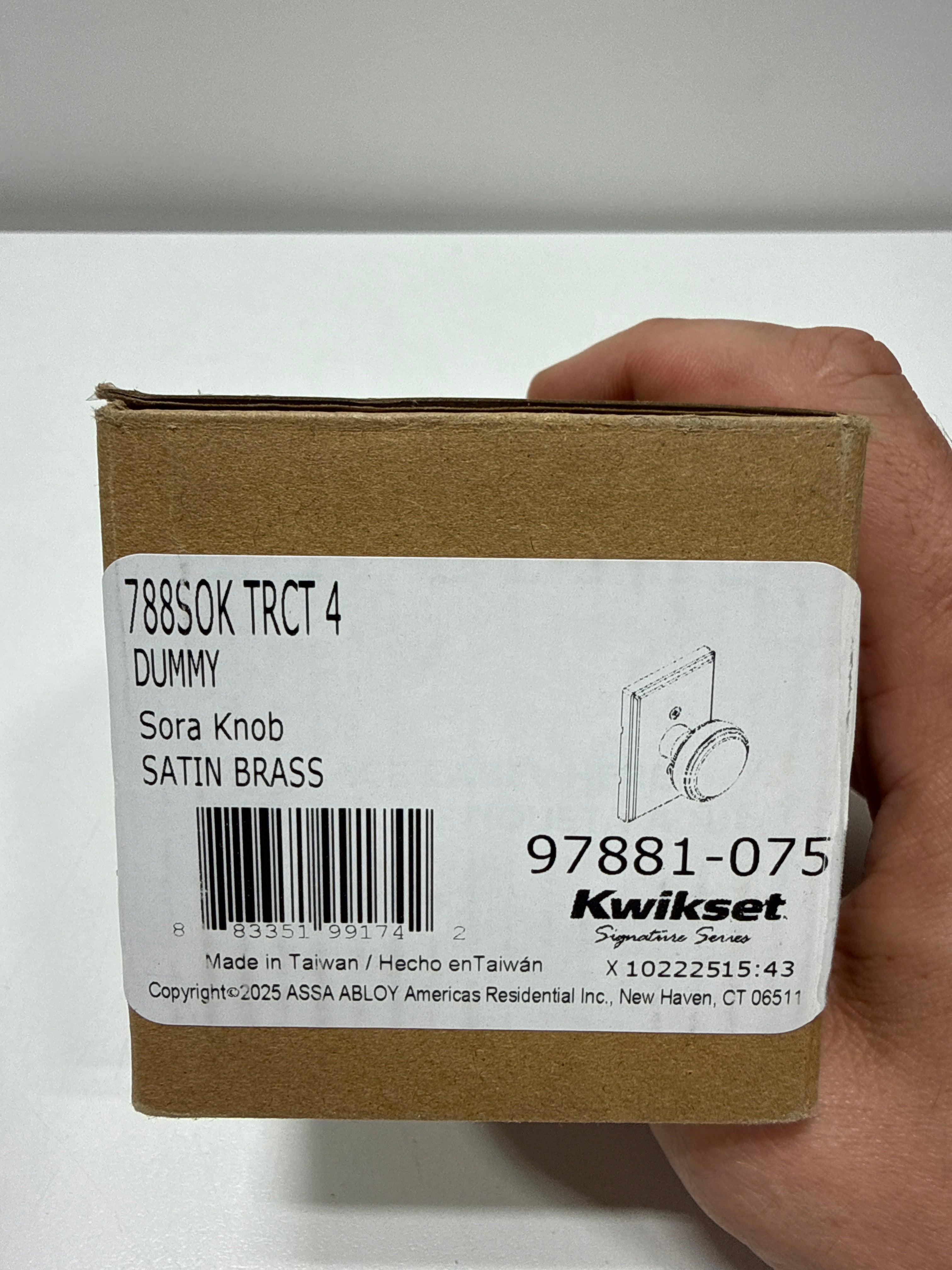 Kwikset 788Soktrct Sora Non-Turning One-Sided Dummy Door Knob - Brass