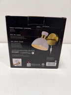 Alice 6.5 in. 1-Light Matte Brass Wall Sconce Light with Plug-in/Hardwire Matte White Pivoting Shade for Indoor Use