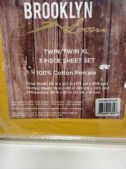 Brooklyn Loom Twin XL Solid Cotton Percale Sheet Set Mustard - *Bedding