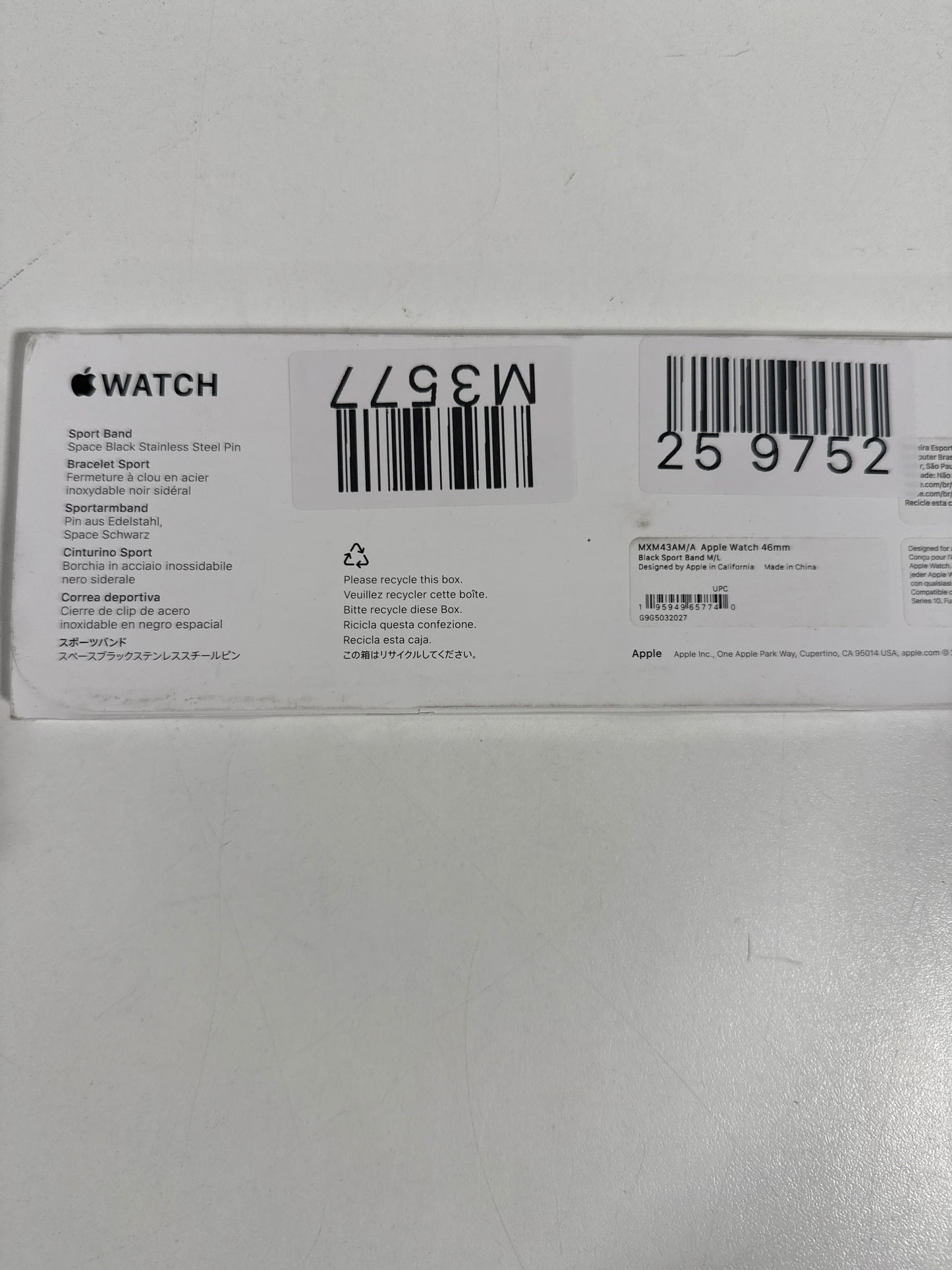Apple 46mm Black Sport Band - M/L