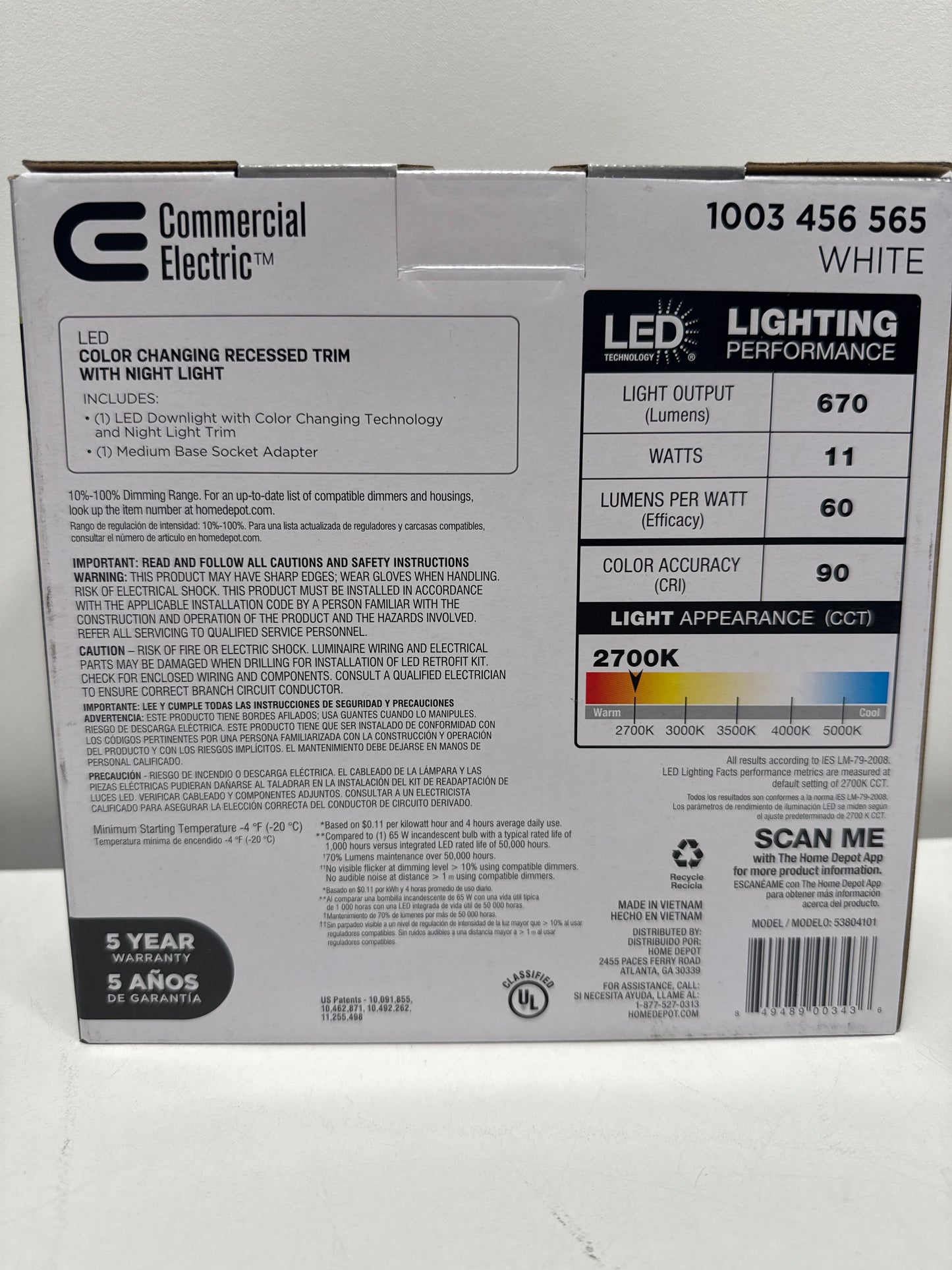 Commercial Electric 6 in. Adjustable CCT Retrofit Integrated LED Recessed Downlight Trim with Night Light 670LM Kitchen Lighting
