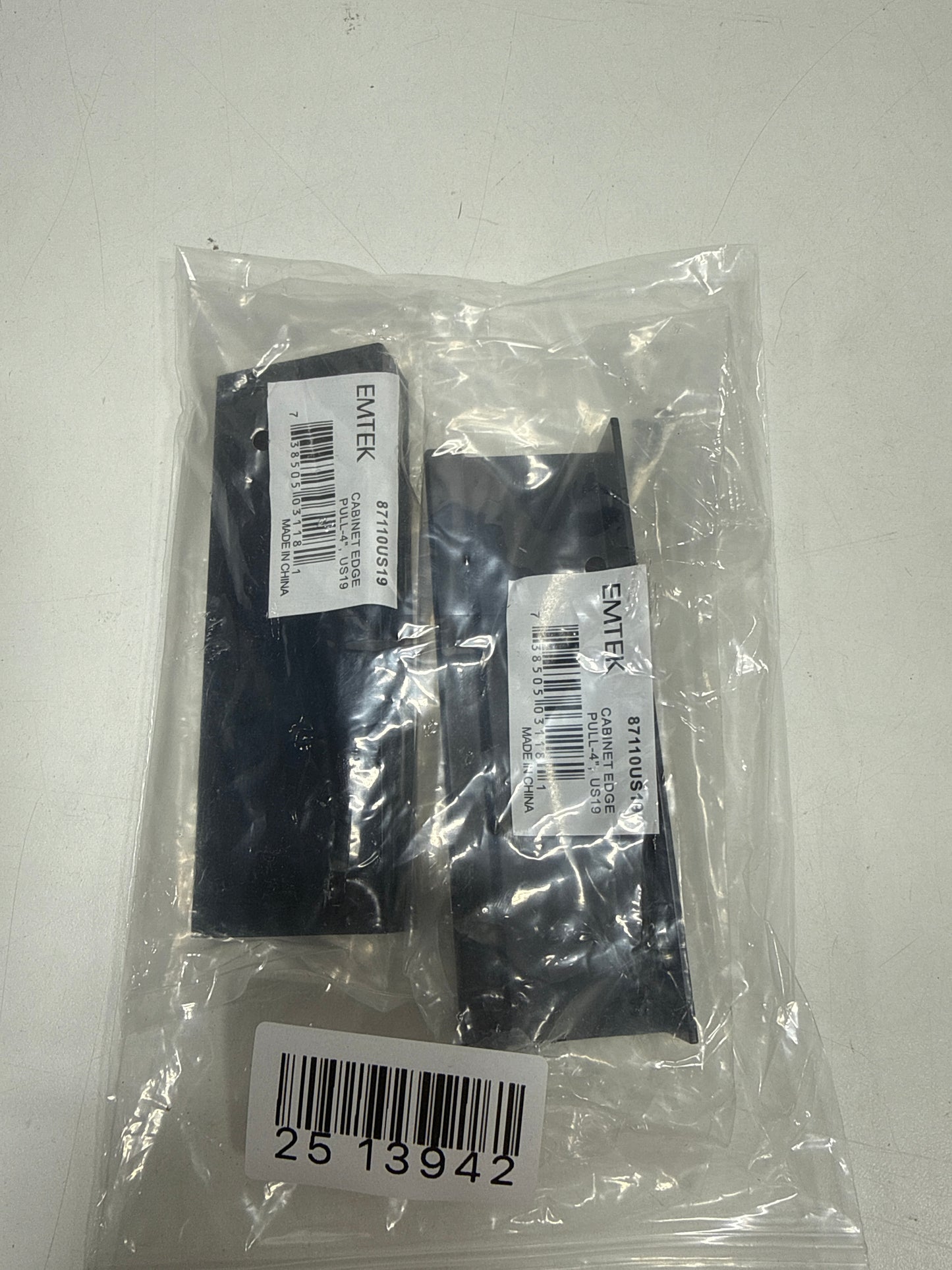 2 x Emtek 87110US19 4 in. Center to Center Cabinet Edge Pull Flat Black