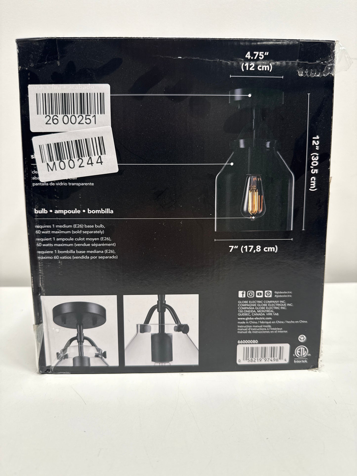 7 in. 1-Light Matte Black Flush Mount with Clear Glass Shade and No Bulbs Included