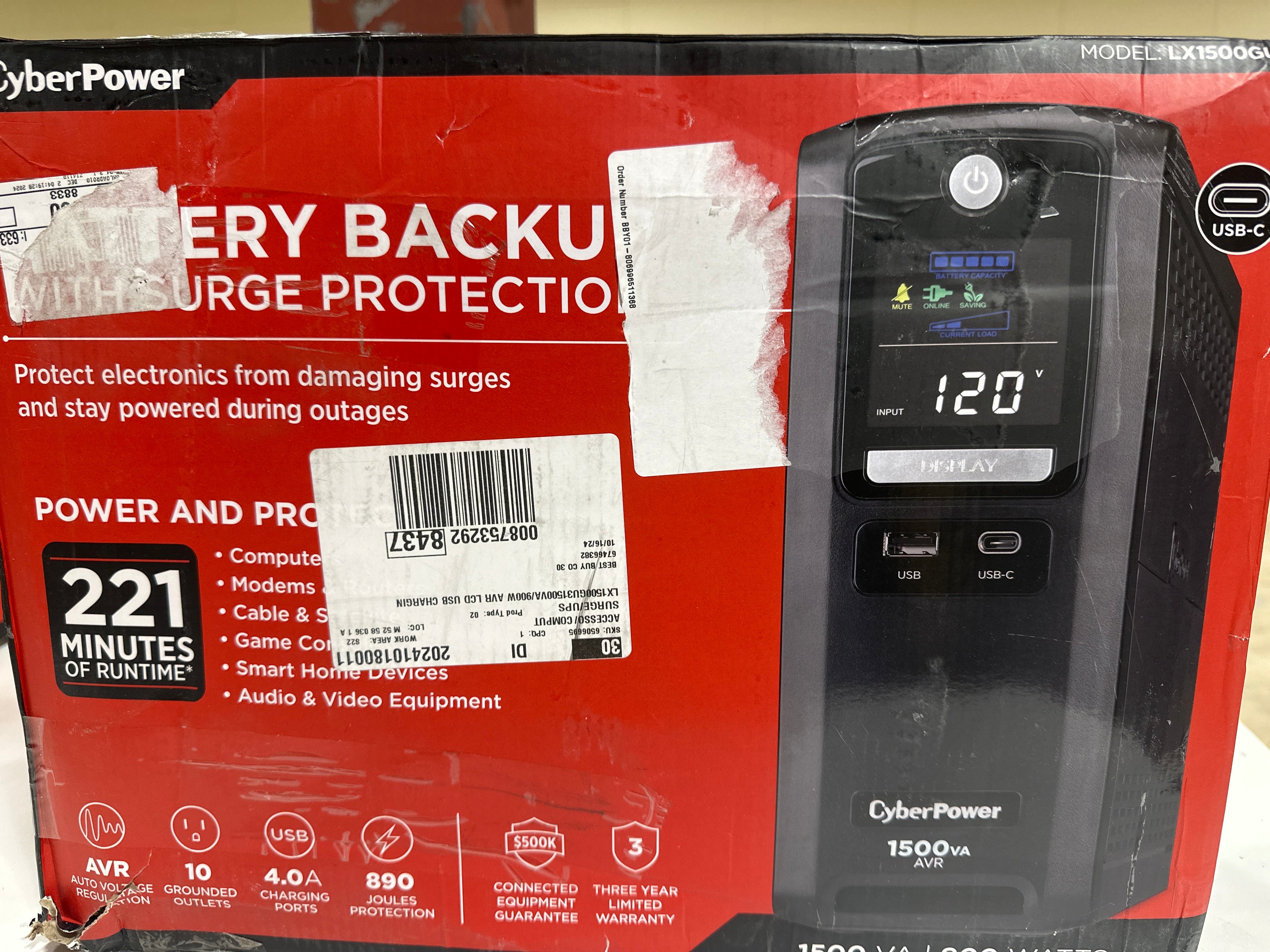 See Desc Cyber Power 3011903 6 Ft. Black 890 J 10 Outlets Battery Backup & Surge Protector - *Computers & Office