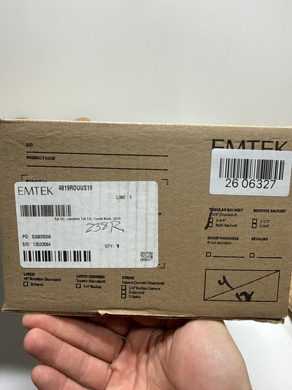 Emtek Lausanne Full Plate Single Cylinder Keyed Entry Handleset with Round Interior Knob Model: 4819ROUUS19