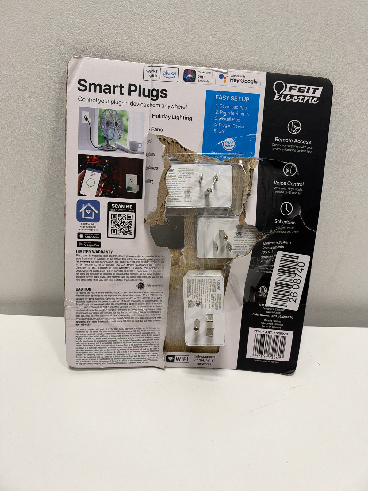 Feit Electric WiFi 15amp Remote Access Voice Control Smart Plugs 3-Pack