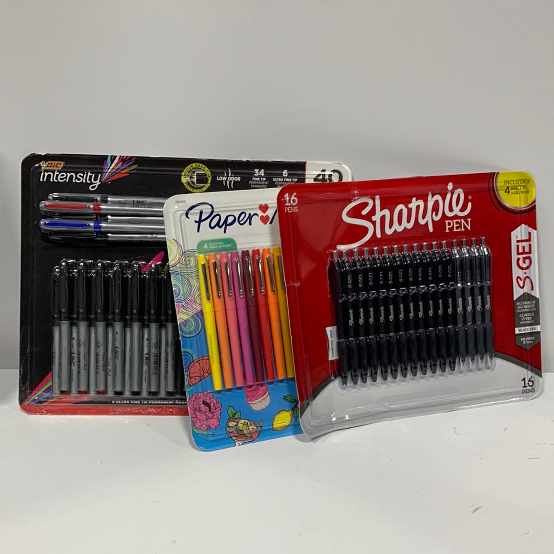 Lot BIC Intensity Paper Mate Sharpie Pen Sets Perminant Markers and Pens