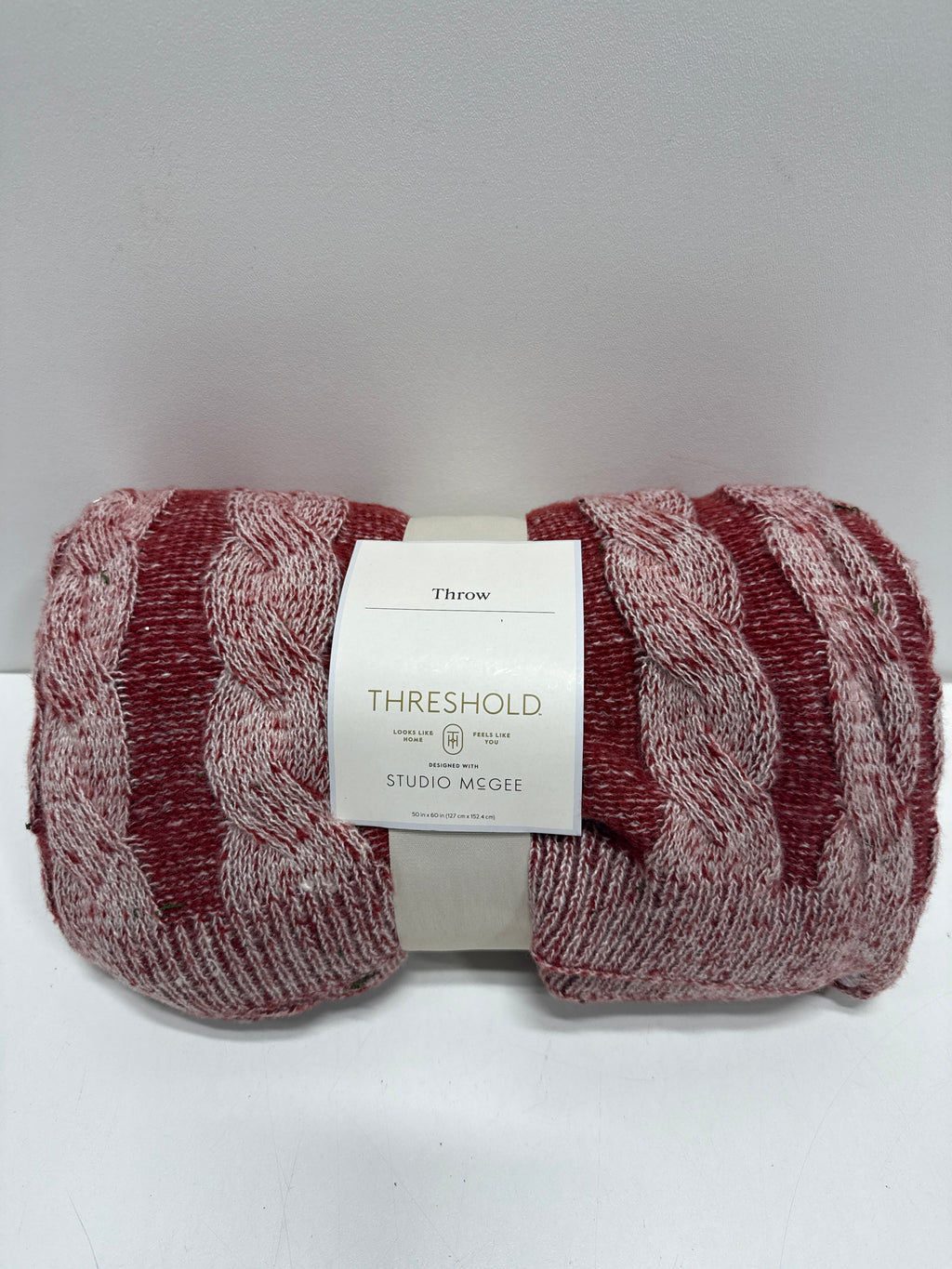 50’’x60’’ Twisted Cable Throw Blanket Burgundy and Cream - Threshold™ Designed with Studio McGee - *Bedding