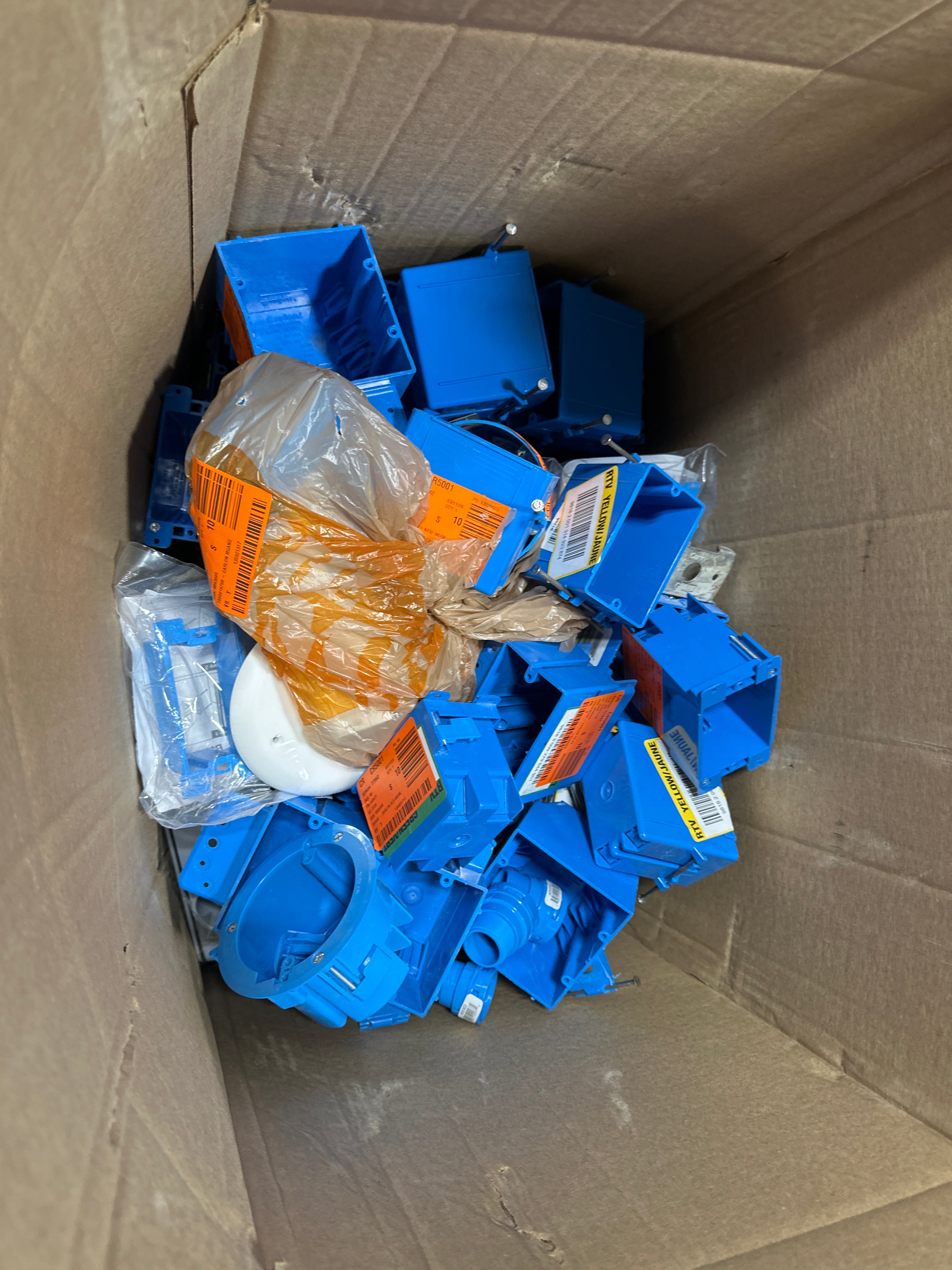 20 x 13 x 15 Box Lot of Electrical Rough in's Plastic.