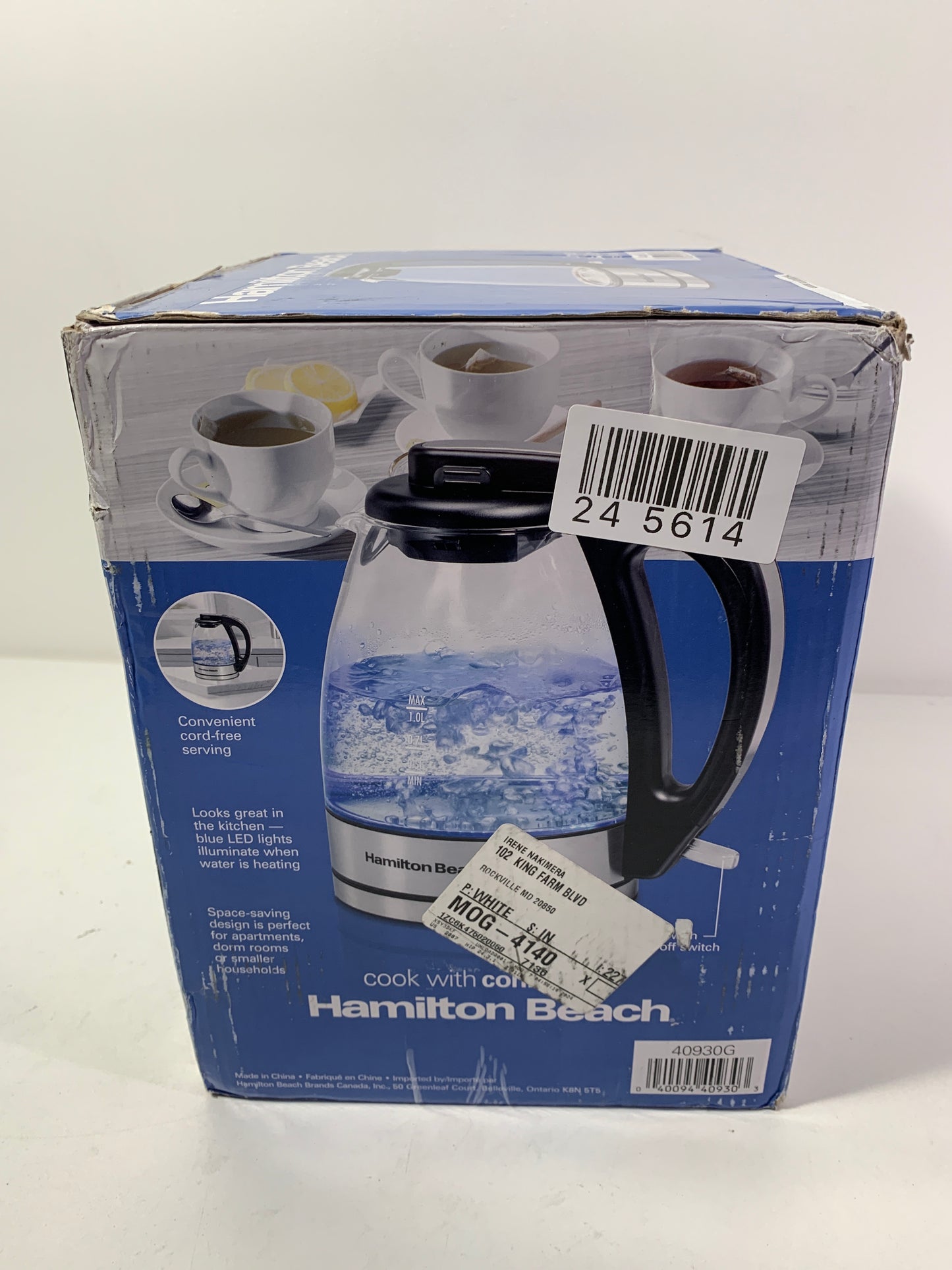 Hamilton Beach Compact Electric Kettle - 1L - Glass