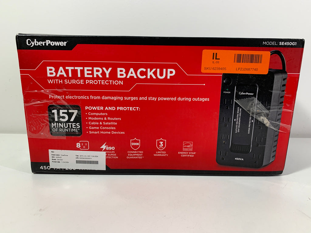 CyberPower SE450G1 - 450VA/260W Black Battery Backup UPS System with 8 Outlets and 5 Ft Cord - *Computers & Office
