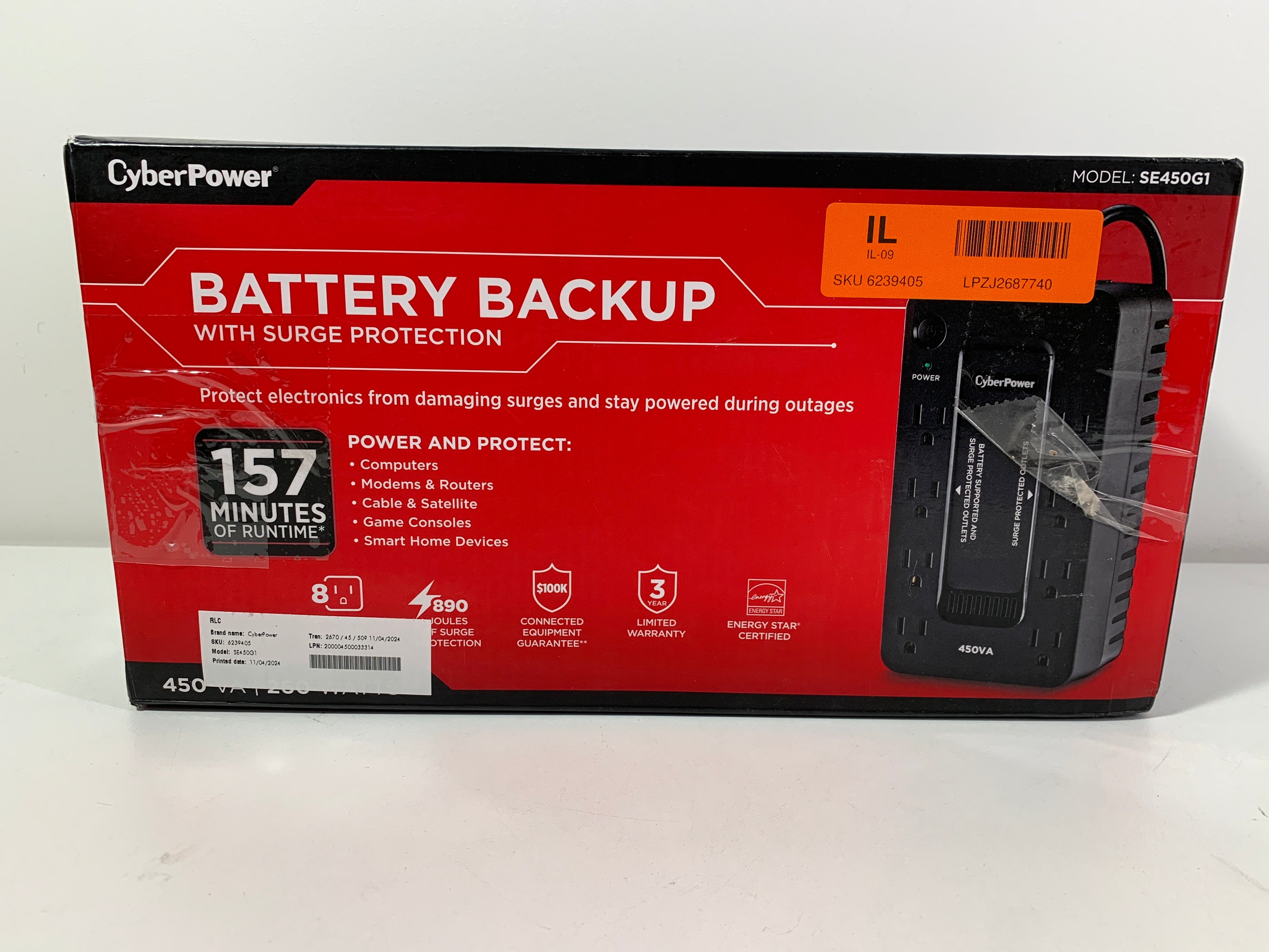 CyberPower SE450G1 - 450VA/260W Black Battery Backup UPS System with 8 Outlets and 5 Ft Cord - *Computers & Office