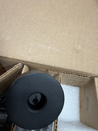 Dinged Entry Contemporary Knob and Contemporary 5in Rose with 6AL Latch and Dual Strike Satin Black Finish