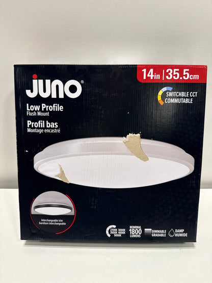 Juno 14 Inch Round LED Flush Mount Ceiling Light, Low Profile Modern Ceiling Light Fixture, Selectable 2700K/3000K/3500K/4000K/5000K Color Temperature, Dimmable, White (FMLR 14IN SWW5 90CRI WBT M4)