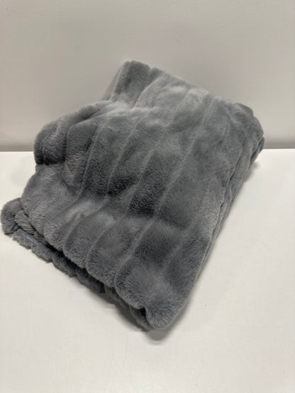 Textured Faux Fur Reversible Throw Blanket Gray - Threshold - *Bedding