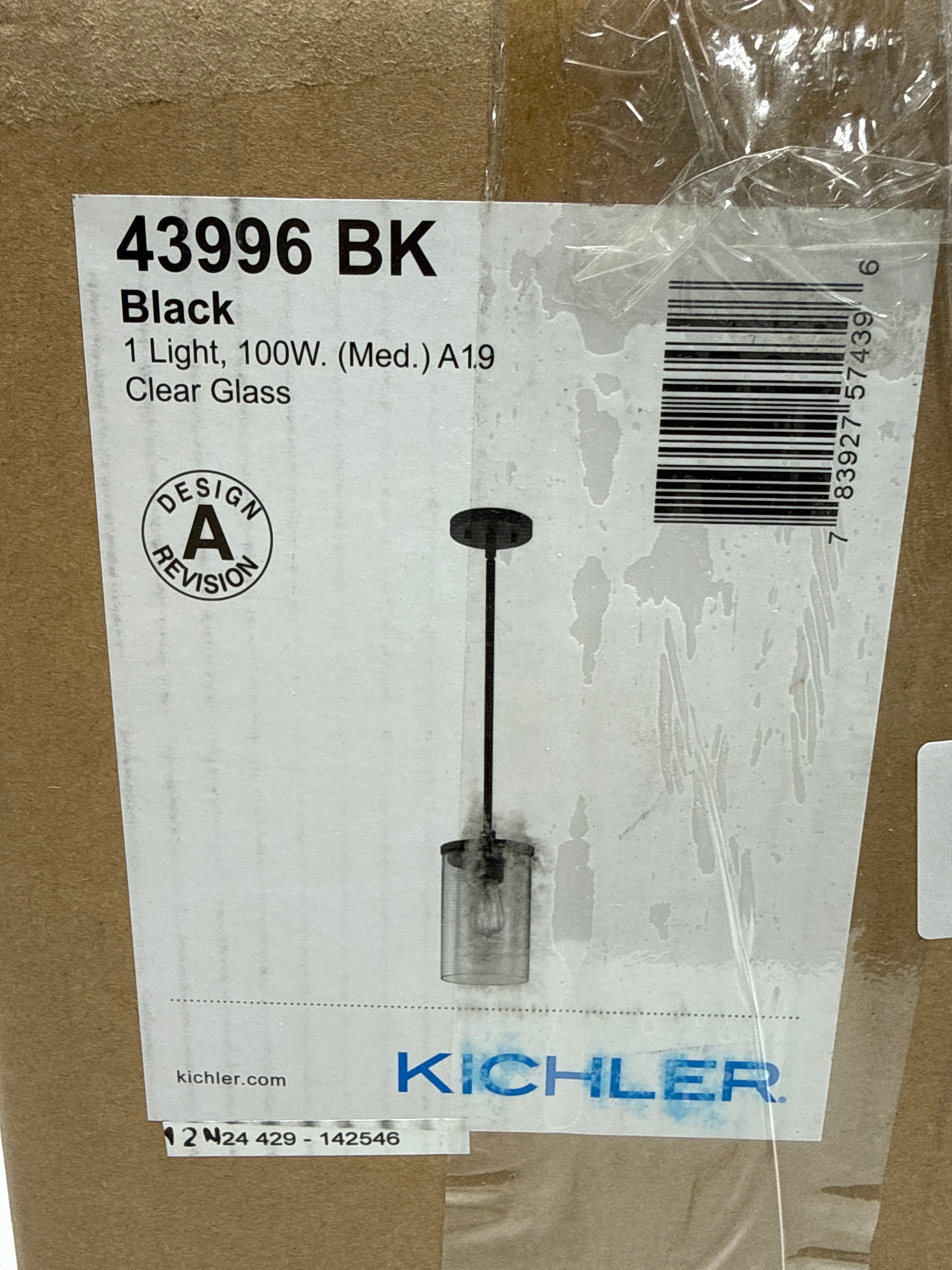 Kichler 43996BK Crosby Pendant, 1-Light 100 Watts, Black