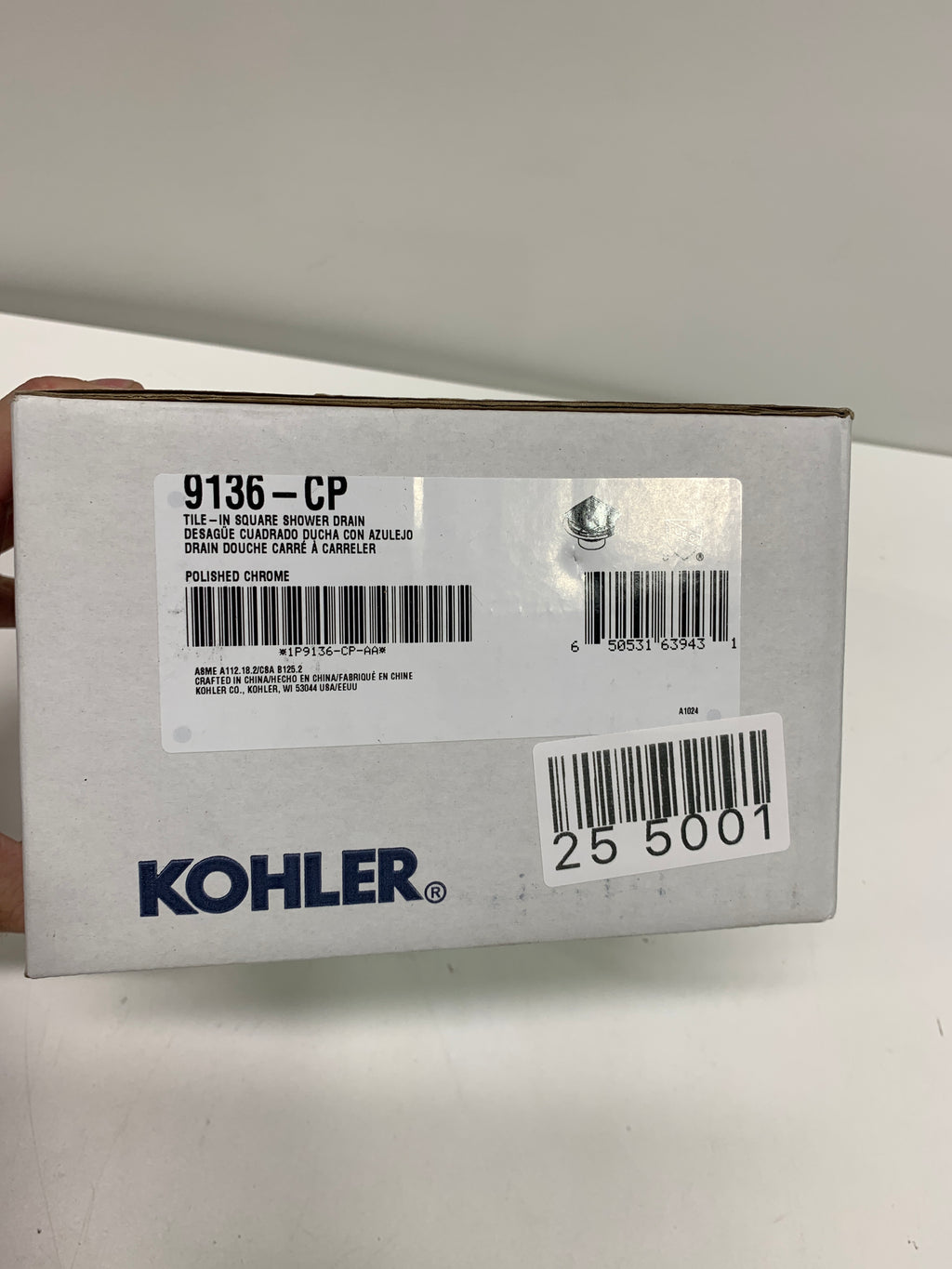 Kohler K-9136-CP Square Design Tile-In Shower Drain Polished Chrome - *Plumbing