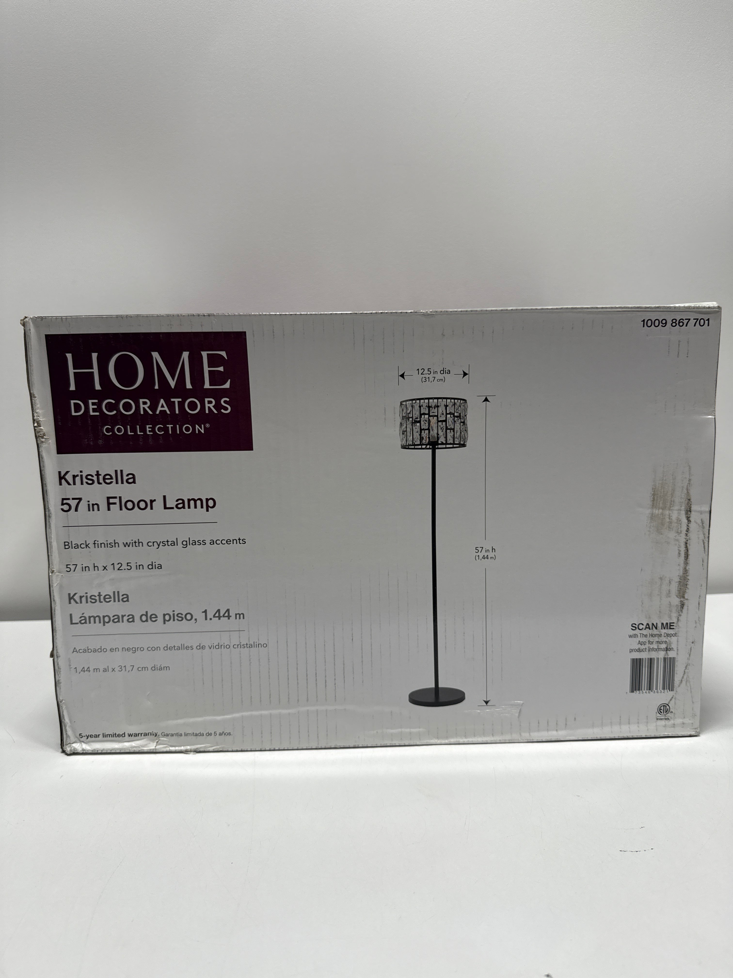 Kristella 57 in. Black Crystal Standard Floor Lamp