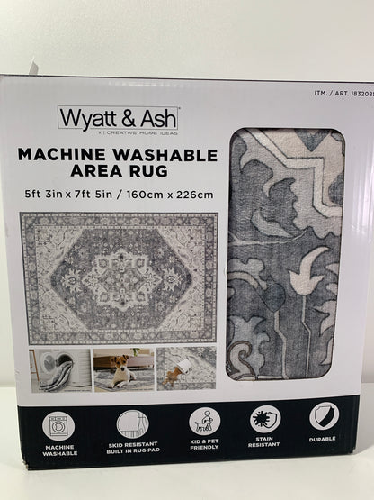 Wyatt & Ash Washable Area Rug, Aliyah 3ft x 5ft - Grey