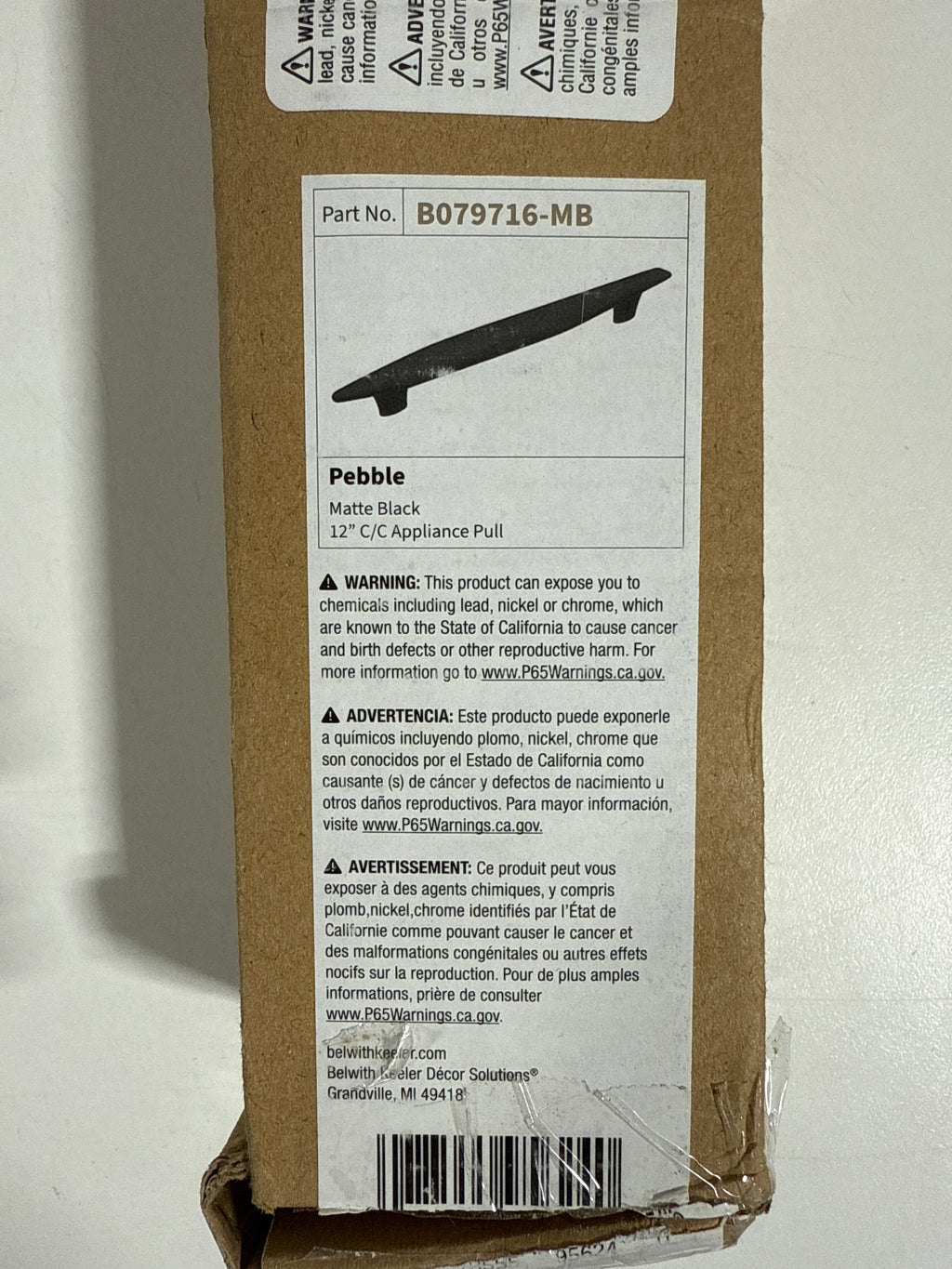 Belwith Keeler B079716 Pebble 12’’ Center to Center Organic Zen Appliance Handle / Appliance Pull Matte Black - *Tools