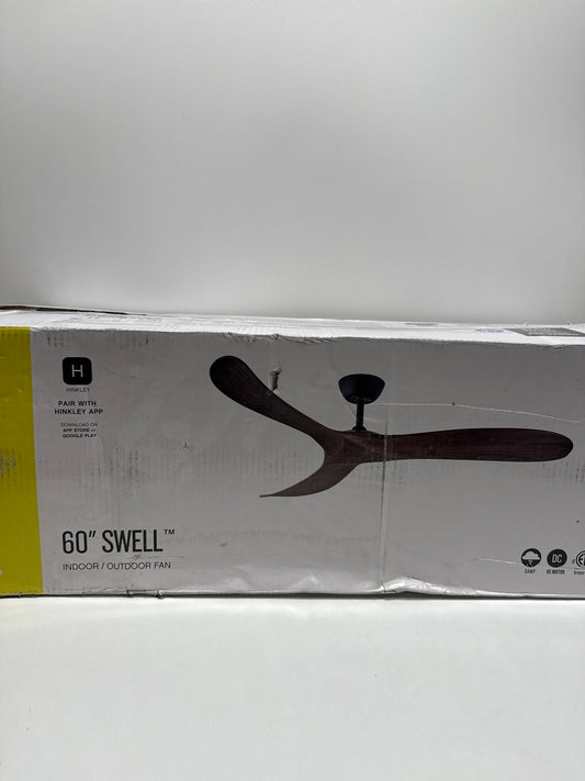 Hinkley Swell 60" Indoor/Outdoor Smart Ceiling Fan with Remote, Modern Propeller Design, Damp Rated, Wooden Blades, Matte White