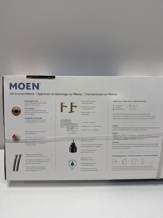 Moen Meena Bronzed Gold One-Handle Single Hole Modern Bathroom Sink Faucet with Optional Deckplate and Drain Assembly, 84794BZG