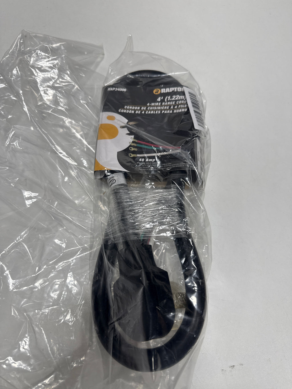 Raptor Tools RAP34006 40 Amp 4 Ft. 8/2 and 10/2 SRDT 125V Range Cord Black Cooking Appliance Accessories